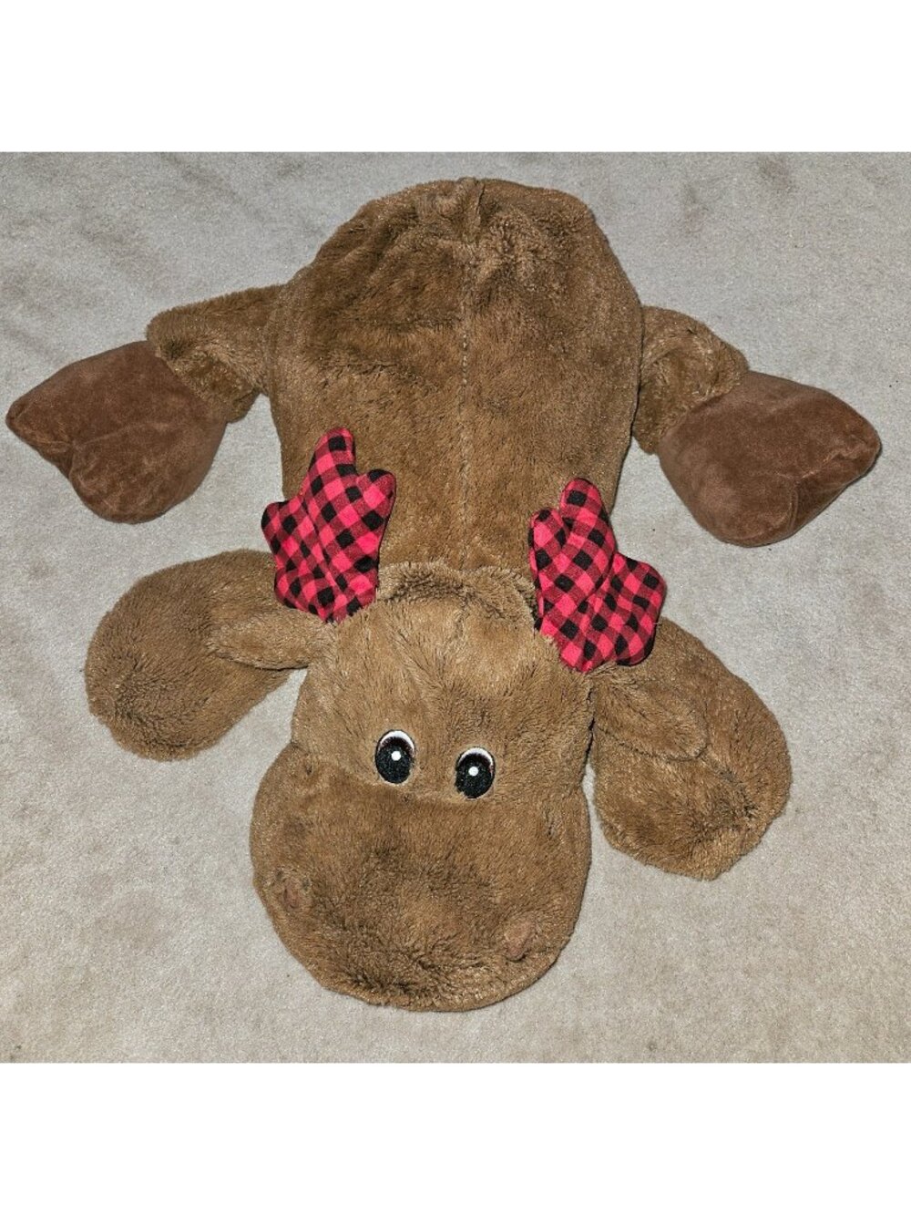 Hugfun Brown Floppy Reindeer Plush 26" Buffalo Plaid Red Black Antlers Hug Fun